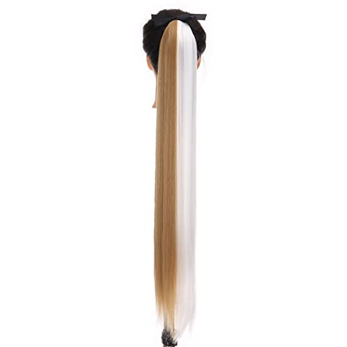 Pferdeschwanz Haarteil Synthetischer Pferdeschwanz for Damen, langes, gewelltes Haar, Clip-In-Pferdeschwanz, umwickelt, schwarzblonde, hitzebeständige Faser Pferdeschwanz Haarverlängerung(Color:27P60)