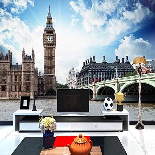 XLMING Stadtbild Thema London Uhrenturm Kirche Küche Esszimmer Arbeitszimmer Wohnzimmer TV Hintergrund Wand 3D Tapete-150cm×105cm