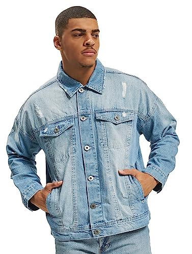 Urban Classics TB1438 Herren und Jungen Jeansjacke Ripped Denim Jacket, Oversize destroyed Look Jacke, bleached, Größe L