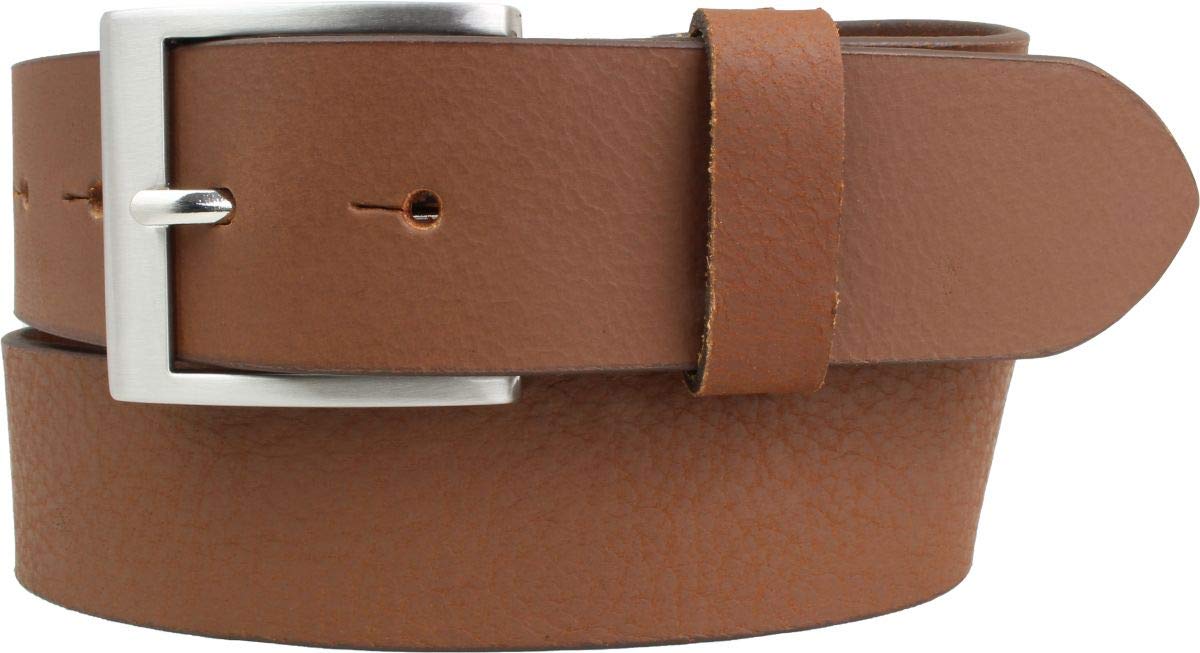 BELTINGER Gürtel mit Edelstahl-Gürtelschnalle aus Vollbüffelleder 4 cm | Jeans-Gürtel für Damen Herren 40mm | Leder-Gürtel aus Büffelleder 4cm | Mittelbraun 100cm