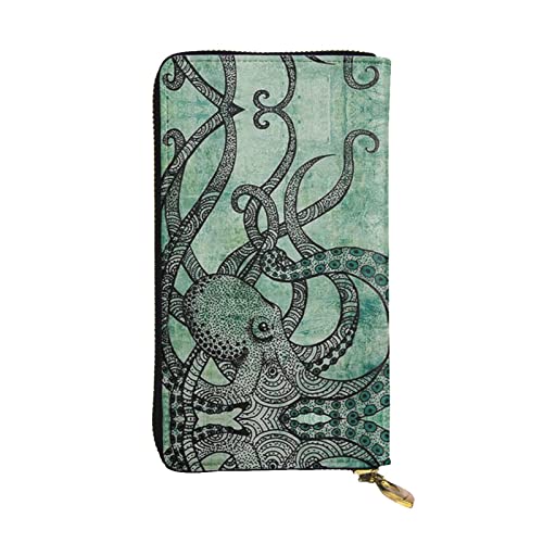 DMORJ Lange Clutch-Geldbörse aus grünem Oktopus-Leder, 19 x 10 cm, bequem, leicht, wasserdicht, langlebig, schönes Geschenk, Schwarz, Einheitsgröße, Schwarz , Einheitsgröße