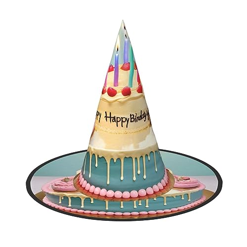 WURTON Happy Birthday Big Cake Print Halloween Hexenhut Erwachsene Halloween Hut Kostüme Hexen Hüte Halloween Dekor Party