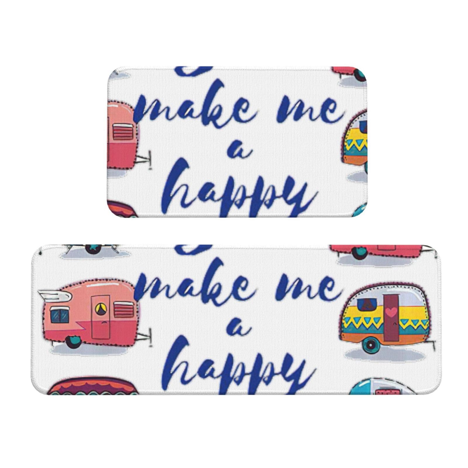 Küchenmatte mit Aufdruck "You Make Me Happy Camper", 2-teiliges Küchenteppich-Set, rutschfest, wasserdicht, für Küche, Flur, Büro