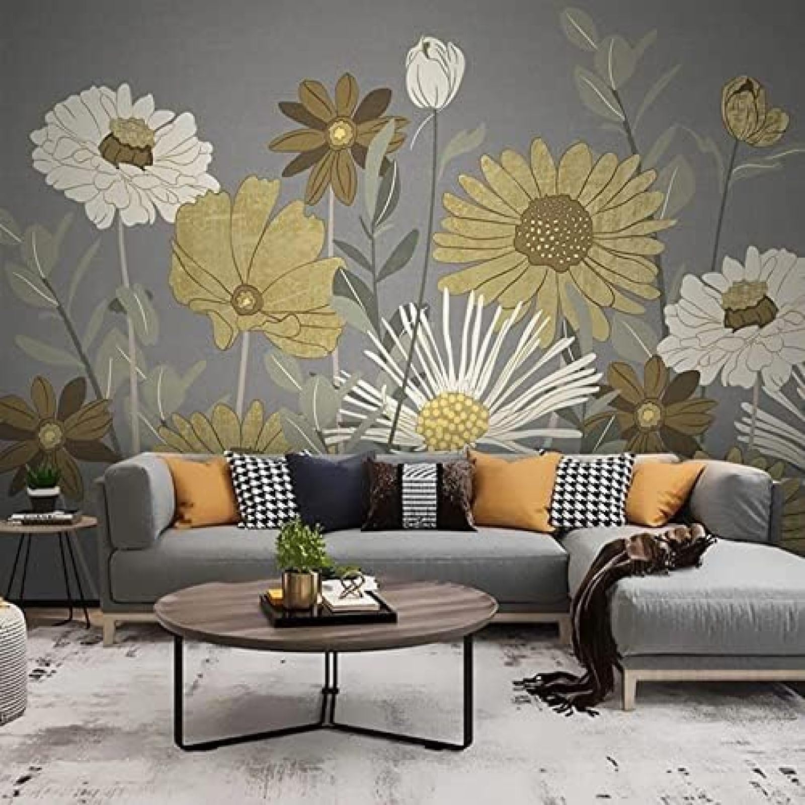 XLMING Botanical Floral Warm Grey 3D Tapete Wohnzimmer Sofa Schlafzimmer Esszimmer Home Dekoration Wand-150cm×105cm