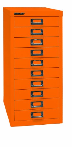 BISLEY MultiDrawer, 29er Serie, DIN A4, 10 Schubladen, Metall, 603 Orange, 38 x 27.9 x 59 cm