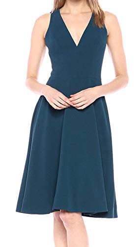 Dress the Population Damen Catalina SOLID Sleeveless FIT & Flare MIDI Dress Kleid, blau-Peacock Blue, Klein