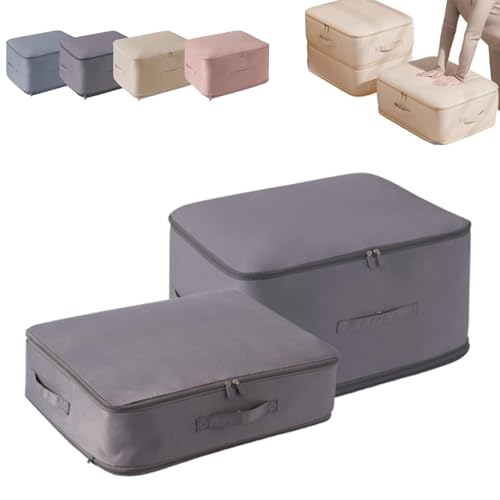 Selbstkomprimierender Organizer - Ultra Platz Sparender Selbstkomprimierender Organizer, Compression Duvet Storage Bag Large Capacity for Duvets, Clothes, Blankets (Grey, L+XL)