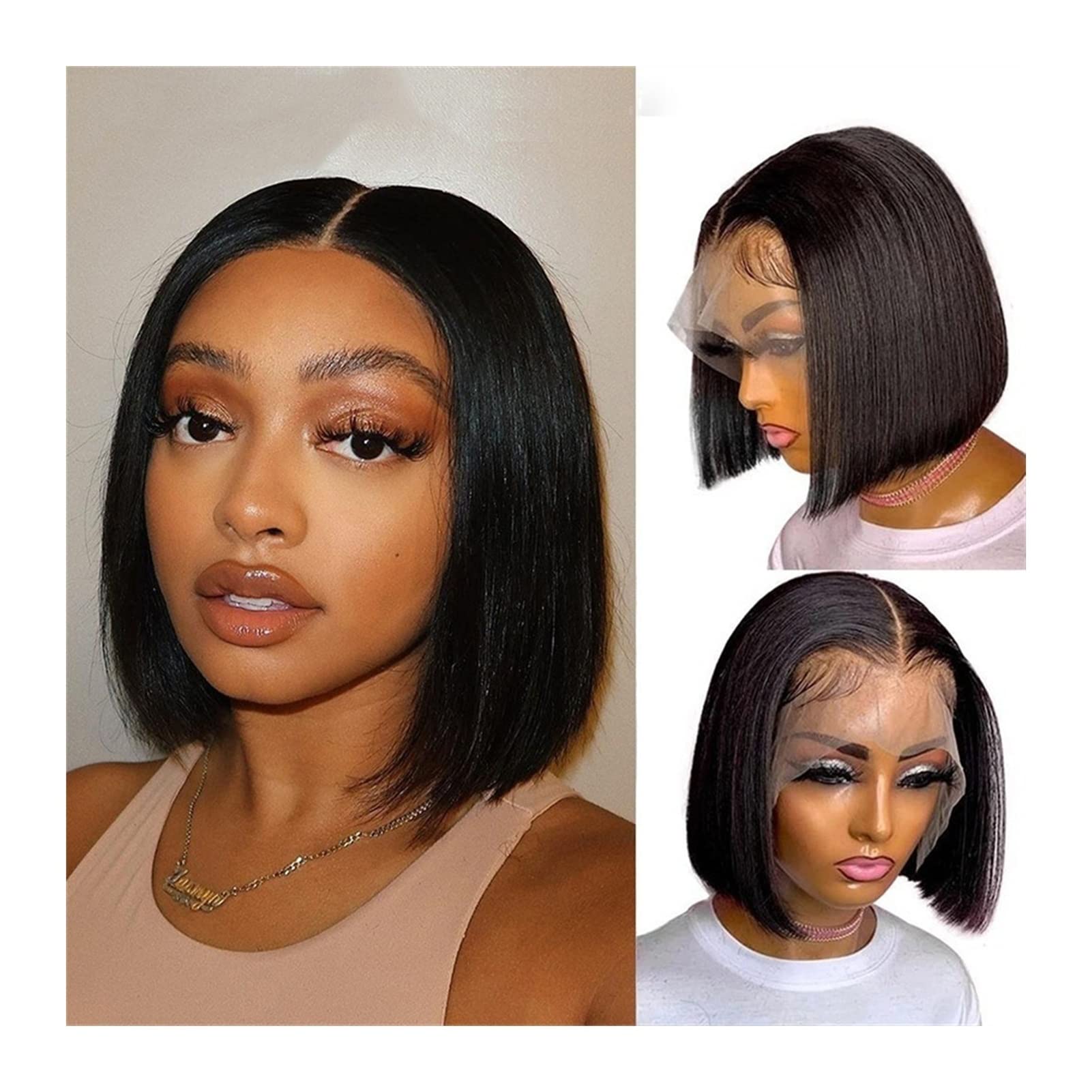 Perücken 8-16 Zoll kurze Bob Lace Front Perücken 4x4 Spitze Verschluss Perücke Transparent Knochen gerade 13 * 1 T Teil Menschenhaarperücken for Frauen Prepucked Remy Hair Damenperücke (Size : 13x6x1