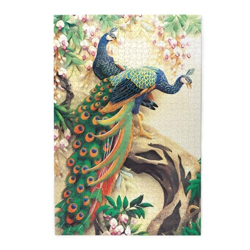 Orientalischer Pfau auf Blumenbaum, Holzpuzzle, Haustier-Puzzle, Familientreffen, Stressabbau-Puzzles