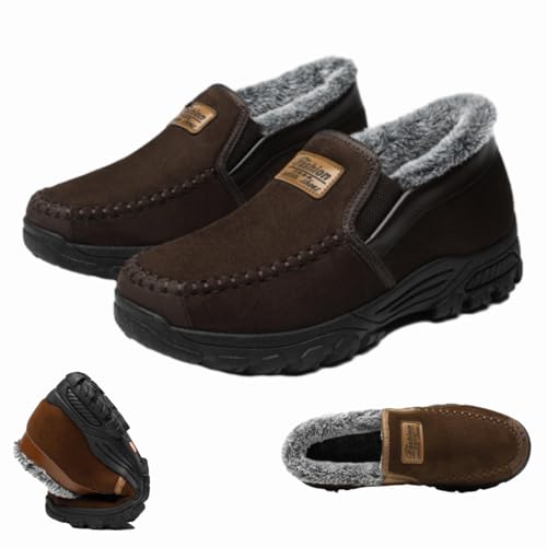 WINDEHAO Herren-Sneaker, gute Unterstützung des Fußgewölbes, warm, leicht, zum Hineinschlüpfen, mit Fell gefüttert, Schneestiefel, Outdoor, Thermo-Stiefelette (Kaffee, 43 EU)