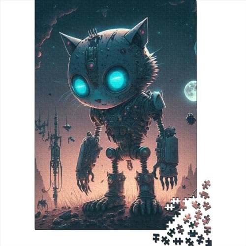 Puzzle für Erwachsene, Weltraum-Mechanische Katze, 1000 Teile, Puzzle aus Holz, Puzzle für Erwachsene und Jugendliche ab 12 Jahren, Geschenke für Freunde und Familie, Größe: 75 x 50 cm