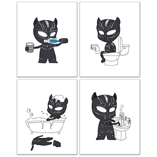 Black Panther Badezimmer-Fotos – Set von 4 (20,3 x 25,4 cm) Kinderdrucken