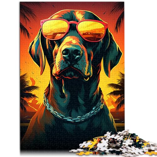 Puzzle Großer Hund mit Sonnenbrille, 1000-teiliges Puzzle für Erwachsene, Holzpuzzle, pädagogisches Stressabbau-Spielzeug, Puzzle, Wichtelgeschenke (50 x 75 cm)