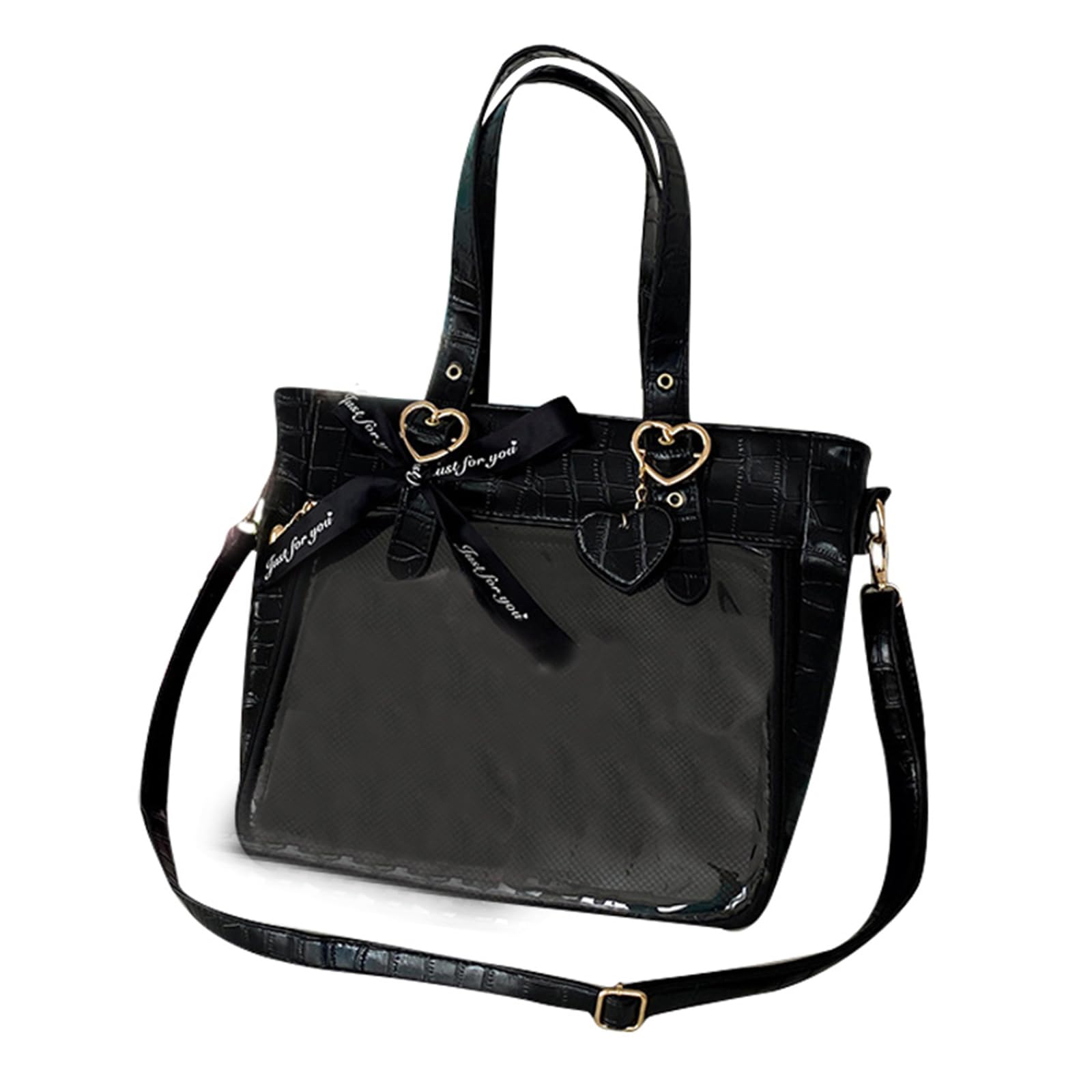 ohodhmnu Damen Tragetasche, modische Achseltasche, japanische Umhängetasche für Mädchen, Frauen, Tragetasche, Umhängetasche, transparent, Reisehandtasche, Schwarz , with scarf