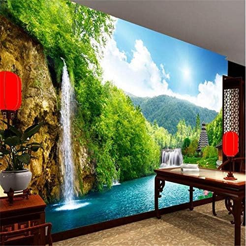 XLMING Landschaft Wasserfall See Turm Malerei Küche Esszimmer Arbeitszimmer Wohnzimmer TV Hintergrund Wand 3D Tapete-200cm×140cm