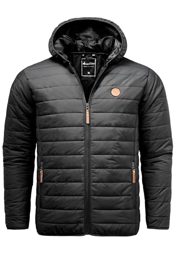 Amaci&Sons Herren Steppjacke Outdoor Basic Patch Kapuzen Jacke 9102 Schwarz XXL