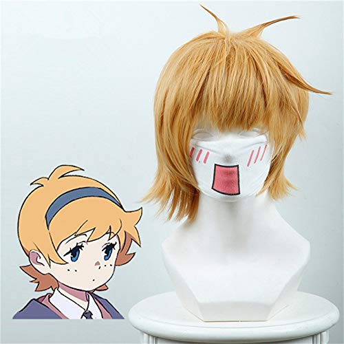 LINLINCD Cosplay wig Anime kleine Hexe Academia Kagari Atsuko Perücke Cosplay Kostüm Frauen kurzes gelbes Kunsthaar Halloween Karneval Perücken KUZ435C