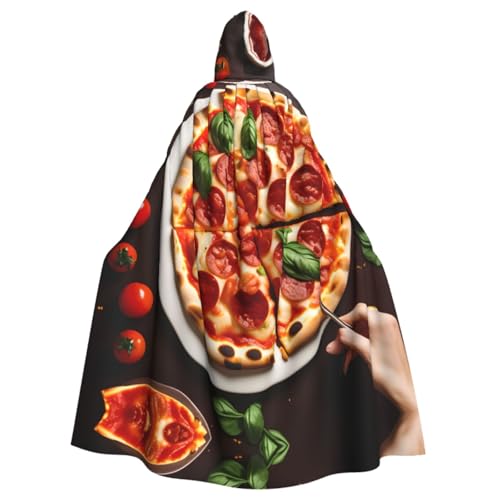 YQxwJL Halloween-Umhang mit Pizza-Lebensmittelaufdruck, für Herren, mit Kapuze, Renaissance-Umhang für Erwachsene, Cosplay, Hexenumhang