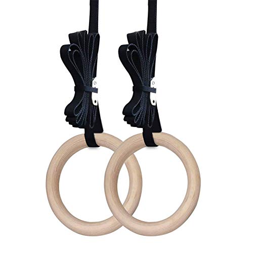 BFVAKBKYT Gymnastik Ringe,Suspension Trainer System, Holz Holz Ring Tragbare Gymnastik Ringe Gym Schulter Stärke Home Fitness Trainingsgeräte(Yellow)