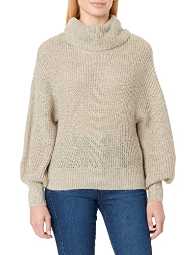 JDY Women's JDYMEGAN L/S Cowl Neck KNT NOOS Pullover, Cement/Detail:W Black ply, M