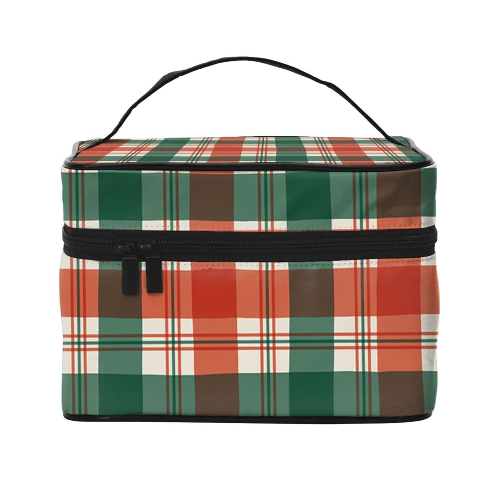 Make-up-Tasche, große Kosmetiktasche, tragbare Reisetasche, Leder, wasserdicht, für Damen und Mädchen,Weihnachts-Tartan