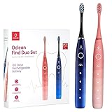 Oclean Find Duo Set Elektrische Zahnbürste, 2er Electric Toothbrush mit 5 Modi, Schallzahnbürste mit 180 Tage Akkulaufzeit, Wasserdicht nach IPX7- Pink & blau