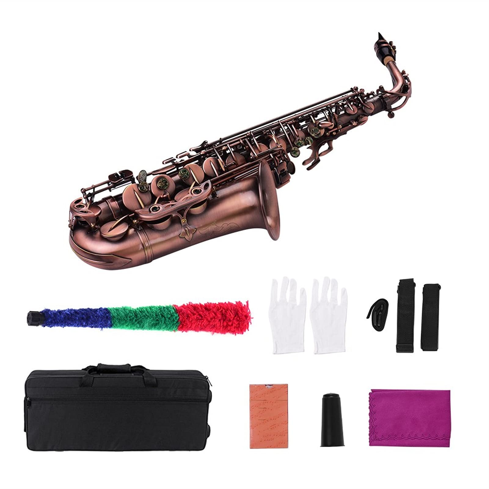 EB Alto Saxophon E- flaches SAX geschnitztes Muster Holzwind Instrument mit Tragetaschenhandschuhe Pinsel SAX- Riemen Schilf