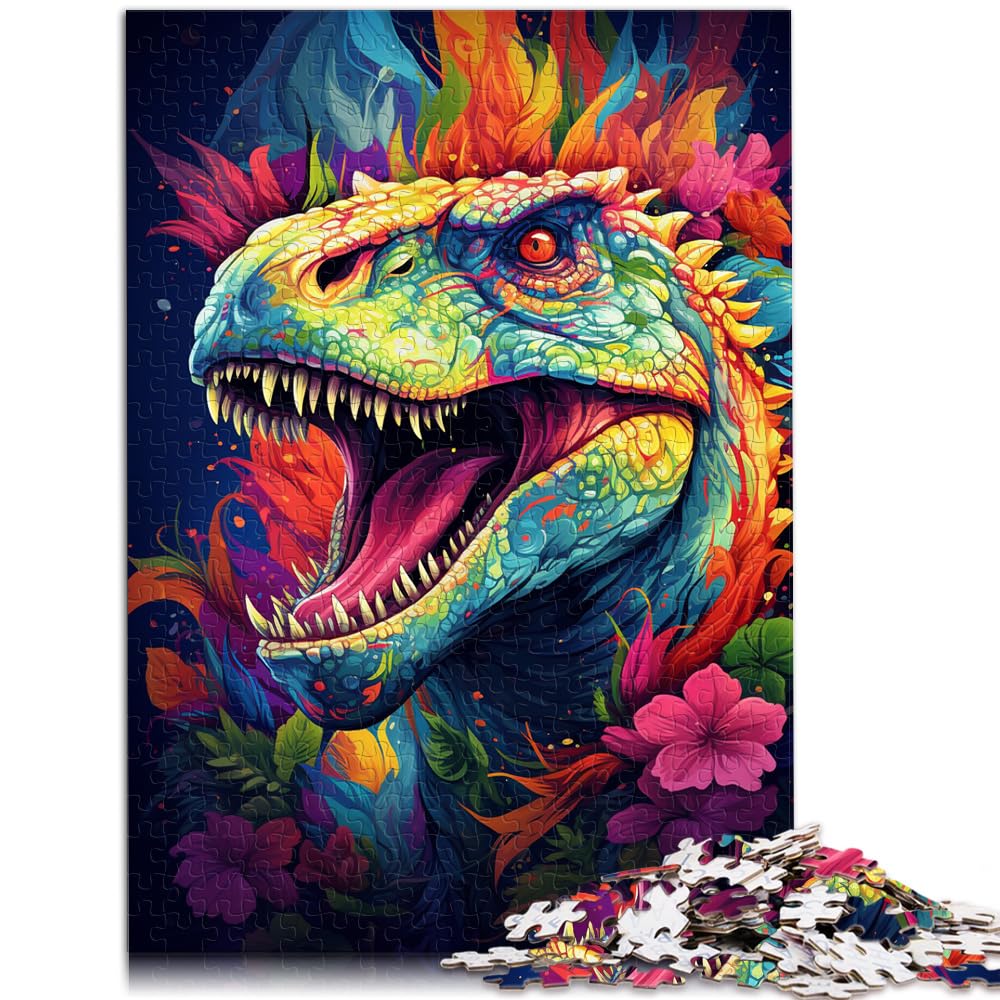 Puzzles für farbenfrohe Psychedelia der Dinosaurier, 1000-teiliges Puzzle für Erwachsene, Holzpuzzle, Lernspiele für Zuhause, DIY-Spielzeug, 1000 Teile (50 x 75 cm)