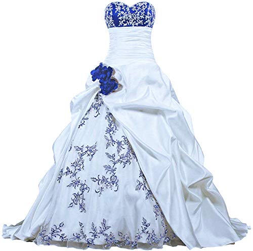 Zorayi Damen Elegante Kapelle Zug Prinzessin Ballkleid Brautkleid Hochzeitskleider Weiß & Blau Größe 60