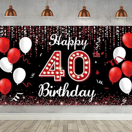 Alles Gute zum 40. Geburtstag Party Dekoration Kuchen Tisch Hintergrund Rot Schwarz 40 Jahre alt Vierzig Bday Poster Hintergrund 240X180cm