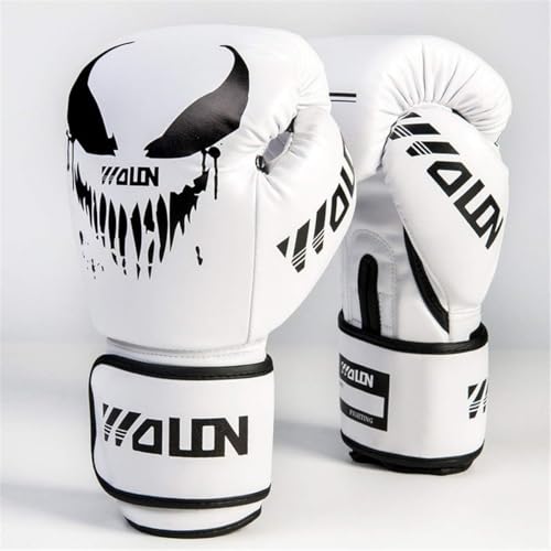 Boxhandschuhe Professionelles 10oz Leder Muay Thai Training Sparring Boxsackhandschuhe Kickboxen Kämpfen,Weiß,M