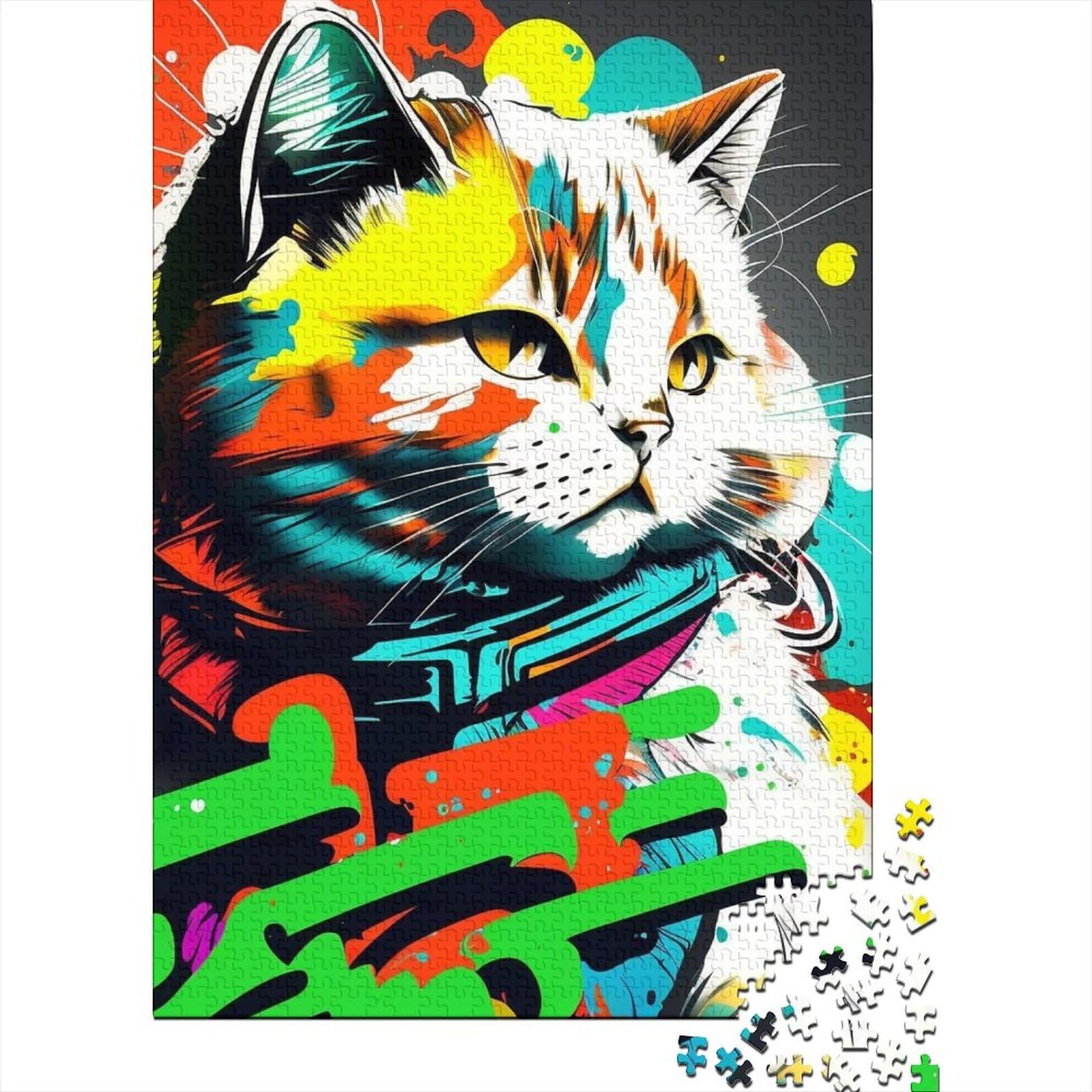 Art Cat Puzzle für Erwachsene und Teenager, 1000-teiliges Puzzle für Erwachsene Teenager, entspannendes intellektuelles Lernspielzeug, 75 x 50 cm