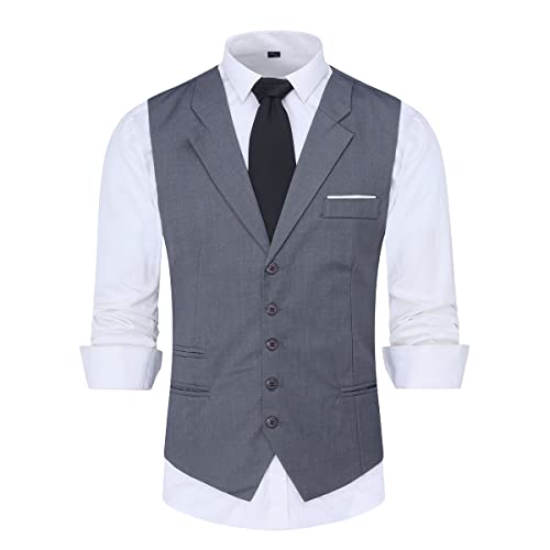 YOUTHUP Herren Anzugweste Formelle mit V-Ausschnitt Slim Fit Weste Hochzeit Business, Grau, L