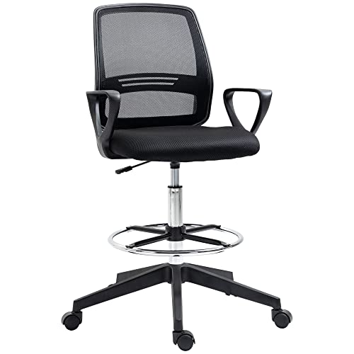 Vinsetto Arbeitsstuhl Ergonomischer Drehstuhl Bürostuhl höhenverstellbare Stehhilfe mit Fußstütze Metall Schwarz 59,5 x 60 x 102,5–126 cm