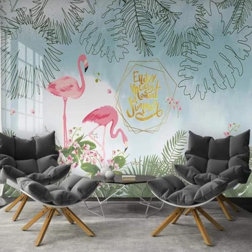 Tropische Pflanzenblätter Flamingo 3D Tapete Poster Restaurant Schlafzimmer Wohnzimmer Sofa TV Dekorative Wand-300cm×210cm