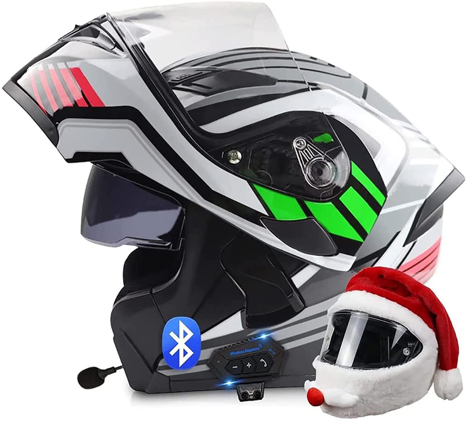 Integrierter Bluetooth-Helm Klapphelme Modularer Helm Integralhelm Motorradhelm,ECE/DOT-zertifizierter Moped-Motorcross-Elektrorollerhelm Mit Doppelvisier,für Damen Herren