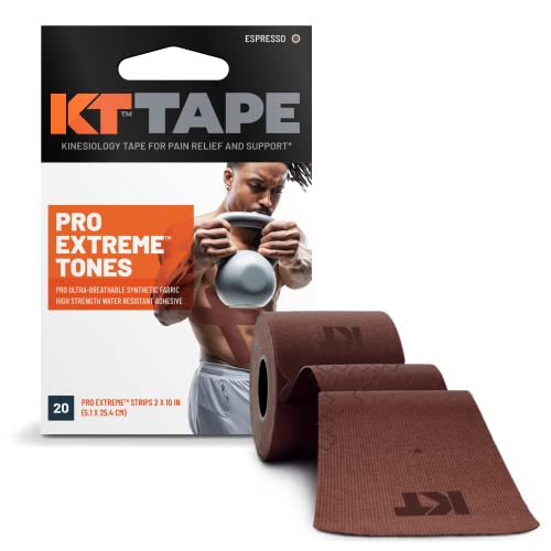 KT Tape Pro Extreme therapeutisches elastisches Kinesiologie-Tape, 20 vorgeschnittene 25,4 cm Streifen, 100 % synthetisches wasserabweisend, Festzelt Mokka