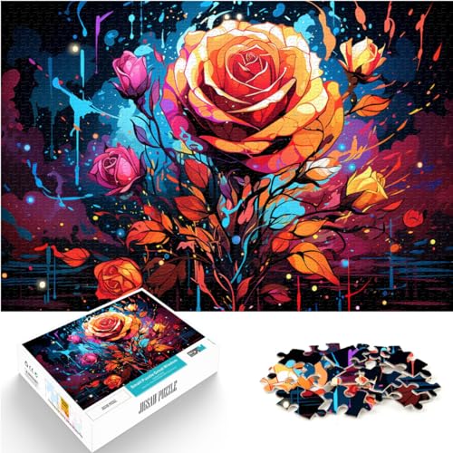 Puzzle-Geschenk, bunte Rosenmalerei für Erwachsene, 1000 Teile, Puzzle-Geschenke, Holzpuzzle, Spaß für Aktivitäten zu Hause, Geburtstagsgeschenk, Reisegeschenk, 1000 Teile (50 x 75 cm)