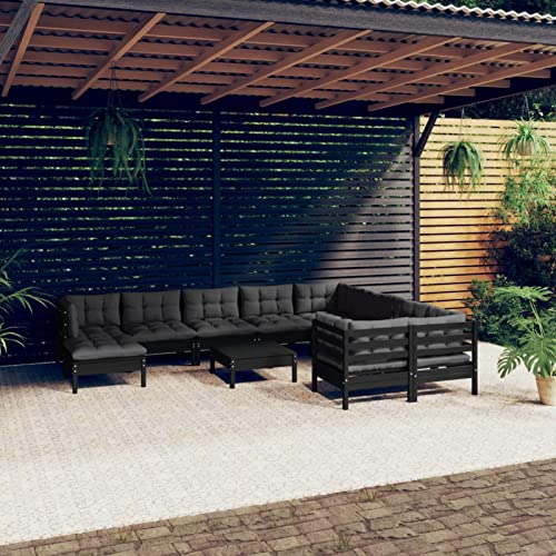 Juroupi 11-tlg. Garten-Lounge-Set mit Kissen Lounge MöBel Outdoor TerrassenmöBel Balkon MöBel Set Balcony Furniture Schwarz Kiefernholz - 3097041