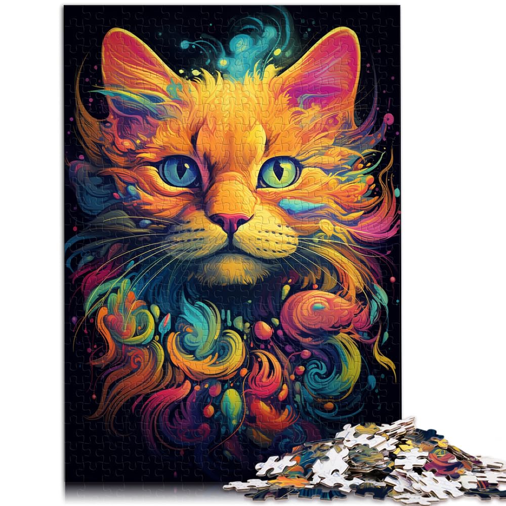 Puzzle-Geschenk, Bunte psychedelische Katze, Puzzle 1000 Teile für Erwachsene, Holzpuzzle, Spielzeug, Puzzle, Lernspiele, Stressabbau-Puzzle, 1000 Teile (50 x 75 cm)