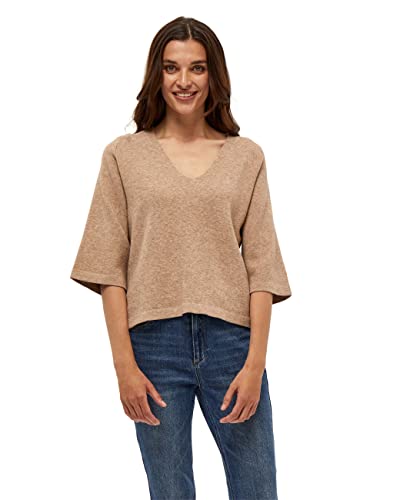 Peppercorn Rosalia V-Ausschnitt Halb Ärmel Strickpullover | Pullover Damen In Braun | Frühling Pulli Damen | Größe L