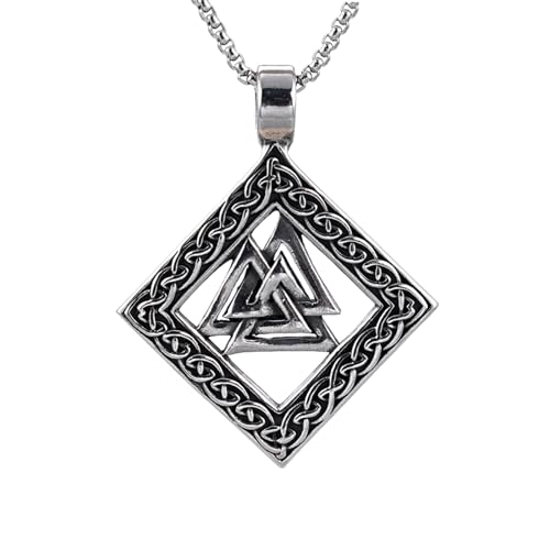 GZHENGZG Herren Halsketten und Damenschmuck Vintage Aushöhlen Nordic Rune Wikinger Dreieck Anhänger Halskette Charme Herren Halskette Hip Hop Punk Accessoire Party Geschenke Schmuck Geschenk