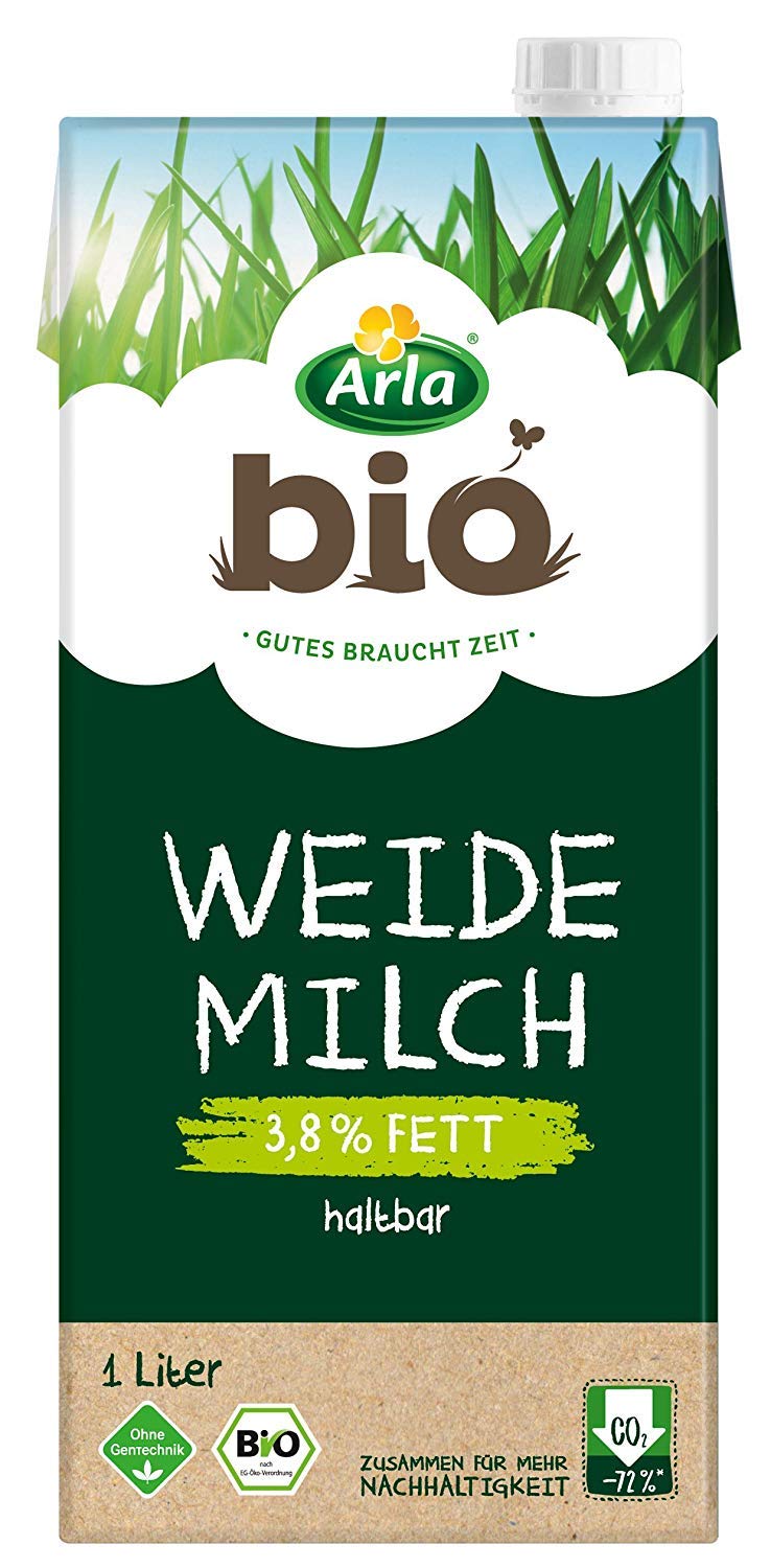 Arla BIO Haltbare Weidemilch 3.8% Fett, Bio H-Milch aus artgerechter Tierhaltung, 12x1 l