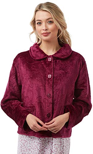 Lady Olga Fleece-Nachtwäsche in 3 Stilen, Bademantel, Morgenmantel oder Bettjacke, mit Reißverschluss und Knöpfen Gr. 38/40 DE, Dark Rose Bettjacke