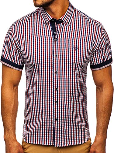 BOLF Herren Hemd Langarm Kariert Trachtenhemd Karo-Look Vichy-Muster Casual Style Freizeit Klassiker 4510 Rot L [2B2]