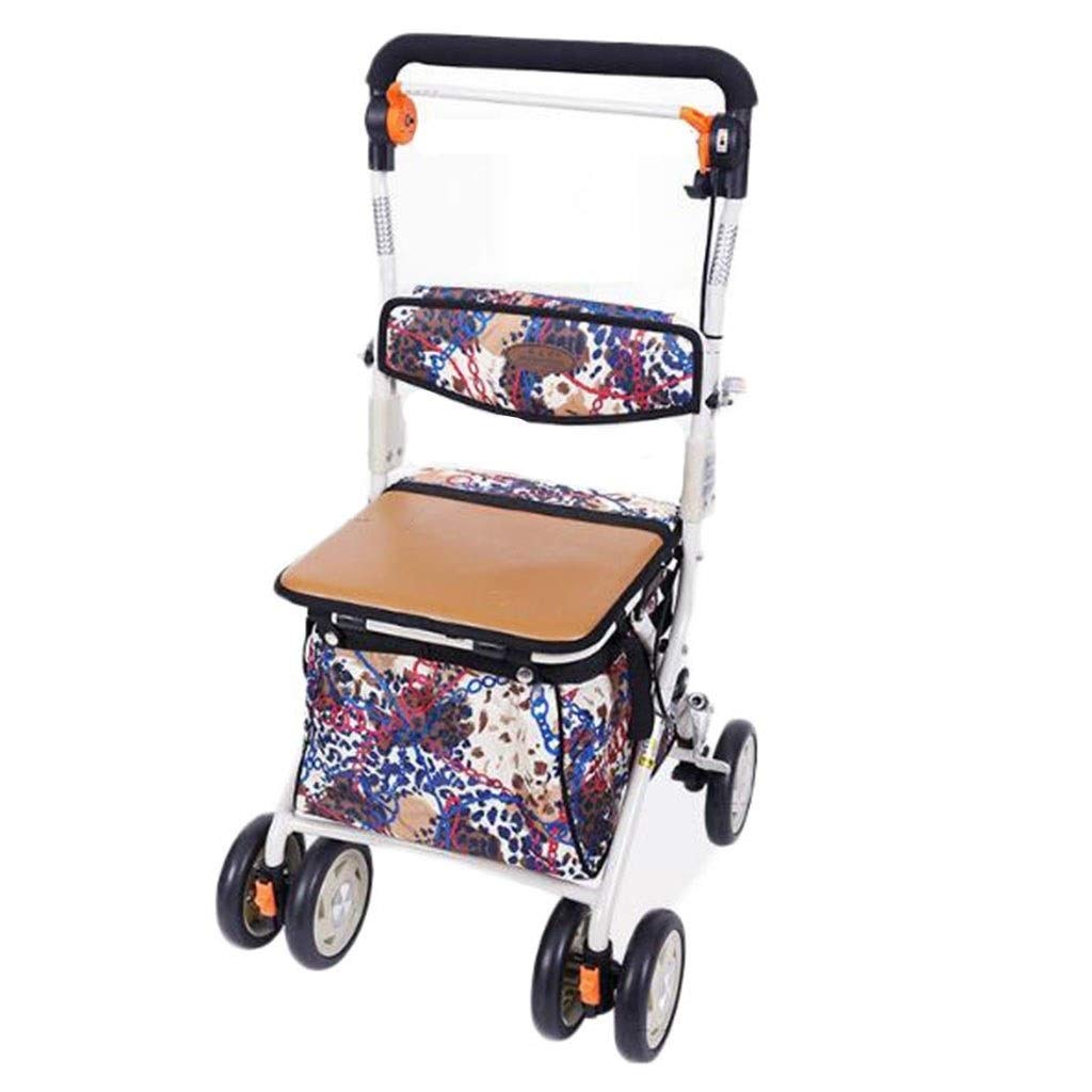 Walker Älterer Einkaufswagen, zusammenklappbarer tragbarer vierrädriger Walker aus Edelstahl mit Sitz, Walker-Geschenk Comfortable anniversary