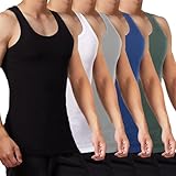 FALARY Unterhemd Herren Tank Top 5er Pack gekämmte Feinripp Baumwolle, Schwarz Weiß Grau Marine + Olive, XXL