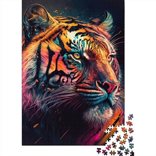 Buntes Tigerporträt-Holzpuzzle für Teenager, 500 Teile, für Erwachsene, schwierige Puzzles, Familienpuzzlespiel, Geburtstagsgeschenke, 52x38cm