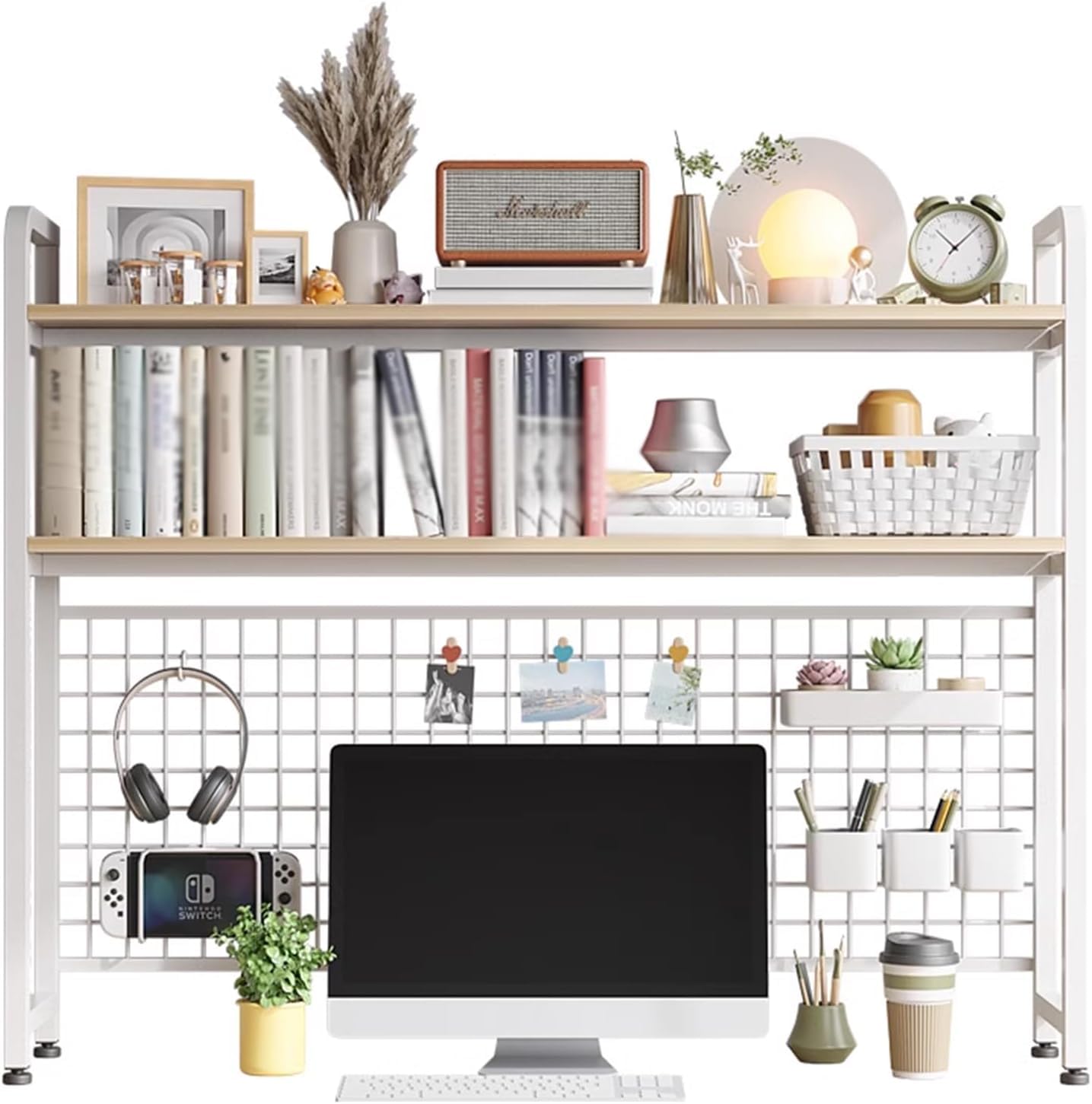 Desktop-Bücherregal, Computer-Desktop-Bücherregal-Organizer, Arbeitsplatten-Stall-Bücherregal, Aufbewahrungsstall-Ausstellungsregal, für Heimbüro-Wohnheim, 115 cm, doppellagig