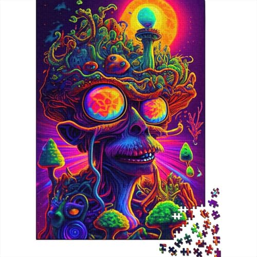 Trippy Mushrooms Holzpuzzle Puzzle für Erwachsene und Teenager, 500 Teile Puzzle für Erwachsene, lustiges Familienpuzzle für Erwachsene, 52 x 38 cm